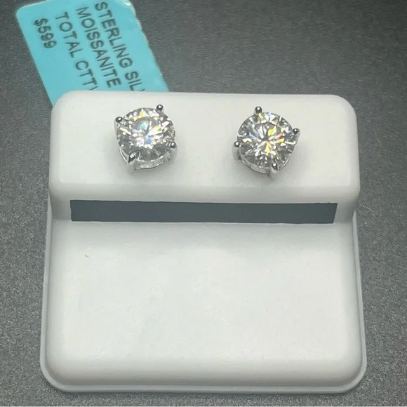 2.40 CTW Moissanite Stud Earrings Sterling Silver Diamond Look - Picture 1 of 6